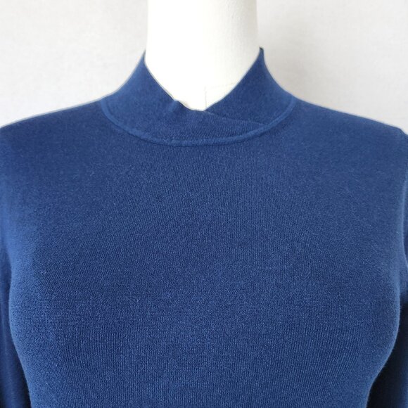 M.M.LAFLEUR Mock Neck Sweater Pullover Italian Viscose Blend Navy Blue - Picture 3 of 11